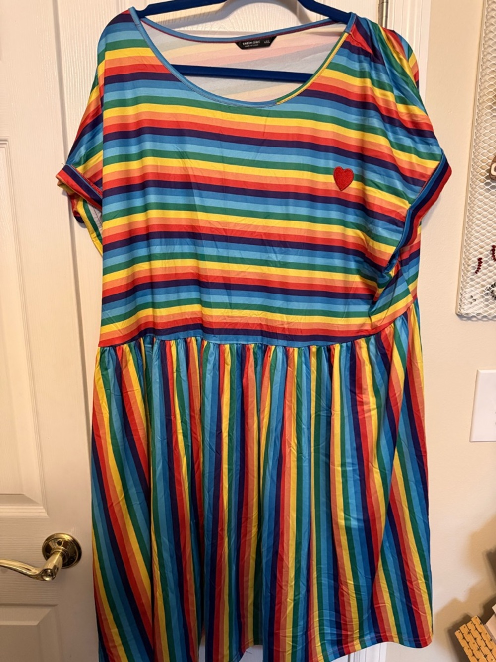 Rainbow Stripe Women’s Dress with Heart Detail